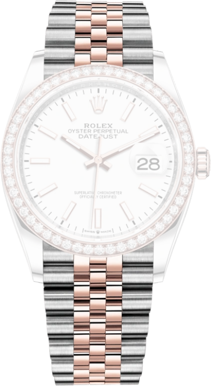 Rolex,Datejust 36 36mm,36mm,Rose Gold,Stainless Steel,White,Automatic,Day,70hours,126281RBR,126281RBR-0005