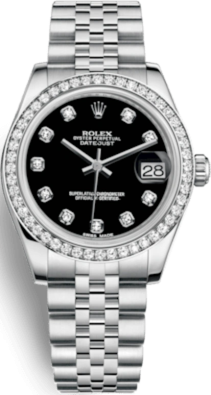 Rolex,Datejust 31 31mm,31mm,White Gold,Stainless Steel,Black,Automatic,Day,48hours,178384,178384-0052