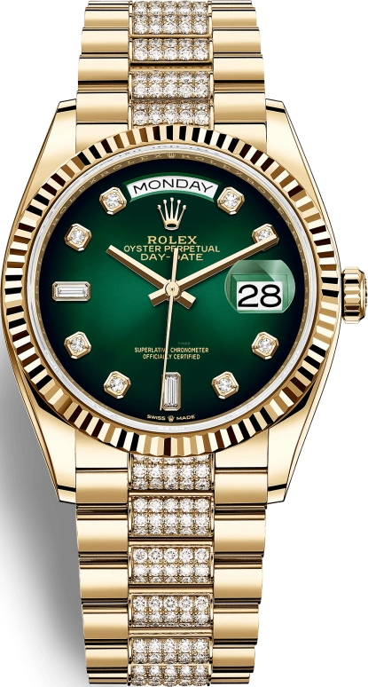 Rolex,Day-Date 36 36mm,36mm,Yellow Gold,Green,Automatic,Date,Day,128238,128238-0070