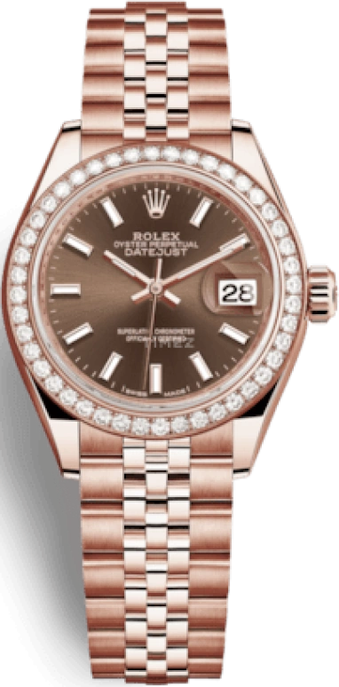 Rolex,Lady-Datejust 28mm,28mm,Rose Gold,Brown,Automatic,Day,55hours,279135RBR,279135RBR-0008