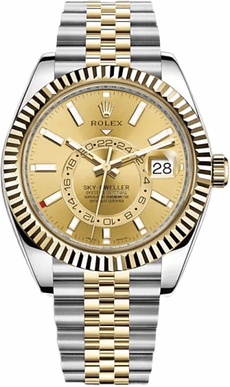 Rolex,Sky-Dweller 42mm,42mm,Yellow Gold,Stainless Steel,Champagne,Automatic,Annual Calendar,Month,Date,326933,326933-0004