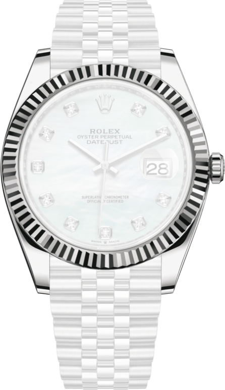 Rolex,Datejust 41 41mm,41mm,White Gold,Stainless Steel,White,Automatic,Day,70hours,126334,126334-0020