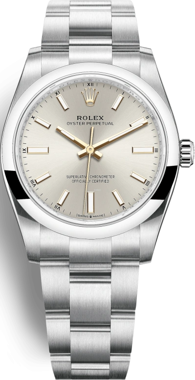Rolex,Oyster Perpetual 34mm,34mm,Stainless Steel,Silver,Automatic,55hours,In-house Caliber,124200,124200-0001