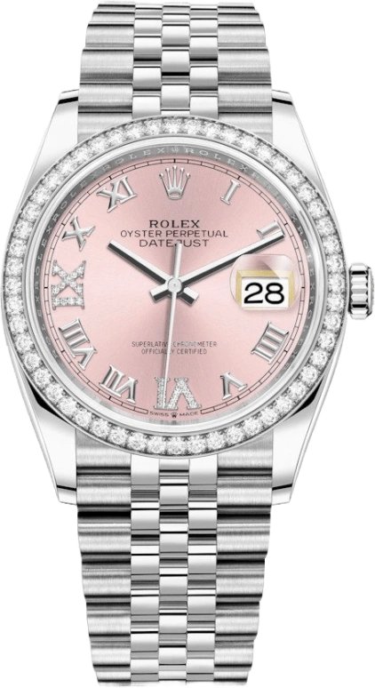 Rolex,Datejust 36 36mm,36mm,White Gold,Stainless Steel,Pink,Automatic,Day,70hours,126284RBR,126284RBR-0023