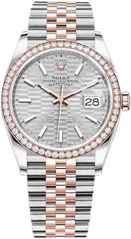 Rolex,Datejust 36 36mm,36mm,Rose Gold,Stainless Steel,Silver,Automatic,Day,70hours,126281RBR,126281RBR-0021