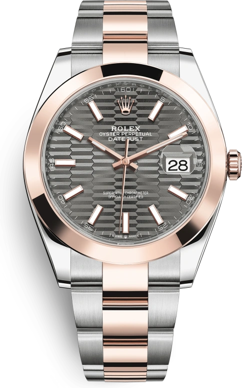 Rolex,Datejust 41 41mm,41mm,Rose Gold,Stainless Steel,Grey,Automatic,Day,70hours,126301,126301-0019