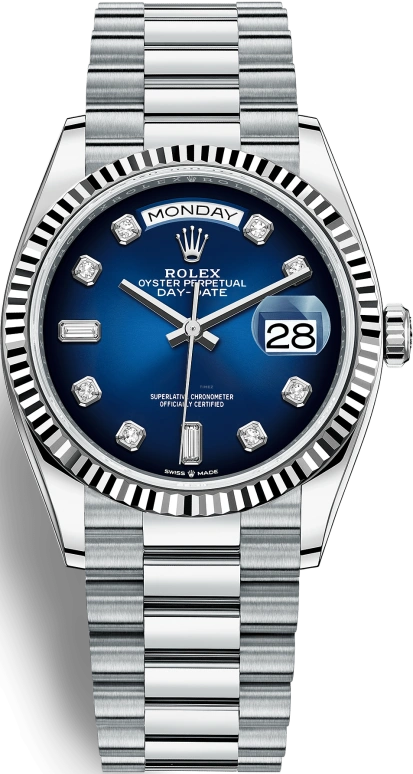 Rolex,Day-Date 36 36mm,36mm,Platinum,Blue,Automatic,Date,Day,128236,128236-0005