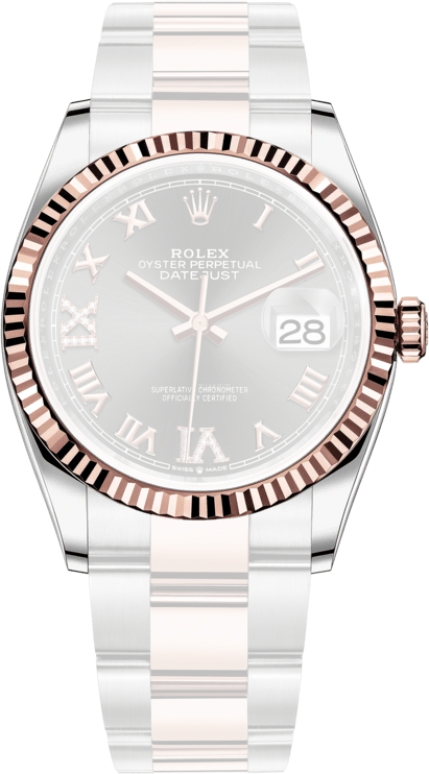 Rolex,Datejust 36 36mm,36mm,Rose Gold,Stainless Steel,Grey,Automatic,Day,70hours,126231,126231-0024