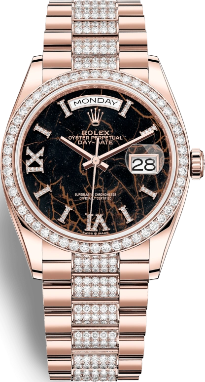 Rolex,Day-Date 36 36mm,36mm,Rose Gold,Black,Automatic,Date,Day,128345RBR,128345RBR-0045