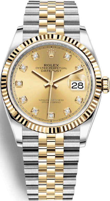 Rolex,Datejust 36 36mm,36mm,Yellow Gold,Stainless Steel,Champagne,Automatic,Day,70hours,126233,126233-0017
