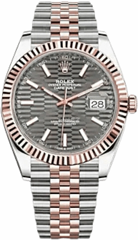 Rolex,Datejust 41 41mm,41mm,Rose Gold,Stainless Steel,Grey,Automatic,Day,70hours,126331,126331-0020