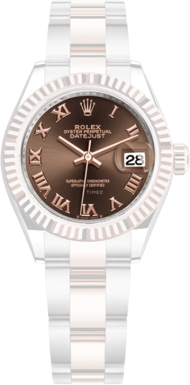 Rolex,Lady-Datejust 28mm,28mm,Rose Gold,Stainless Steel,Brown,Automatic,Day,55hours,279171,279171-0010