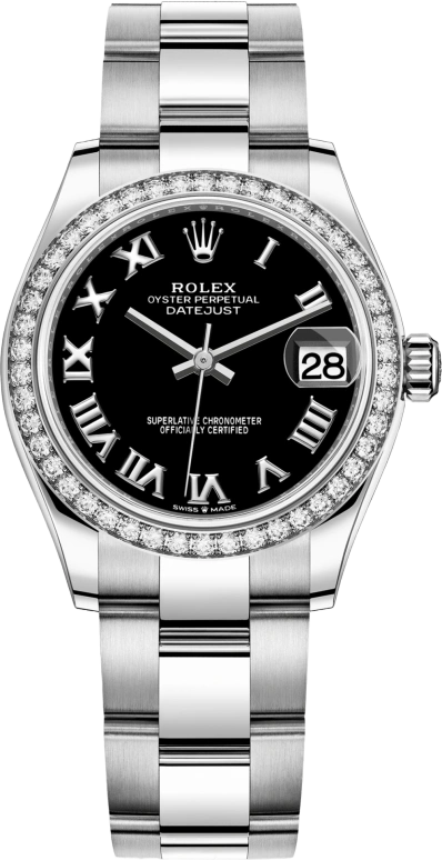 Rolex,Datejust 31 31mm,31mm,White Gold,Stainless Steel,Black,Automatic,Day,55hours,278384RBR,278384RBR-0001