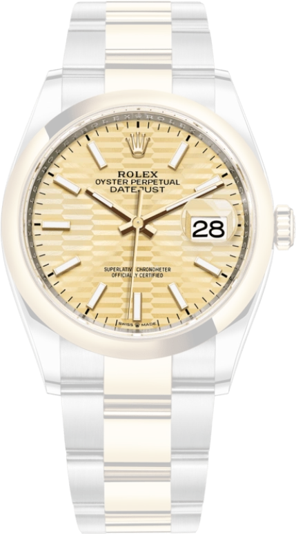 Rolex,Datejust 36 36mm,36mm,Yellow Gold,Stainless Steel,Champagne,Automatic,Day,70hours,126203,126203-0040