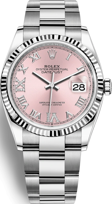 Rolex,Datejust 36 36mm,36mm,White Gold,Stainless Steel,Pink,Automatic,Day,70hours,126234,126234-0032