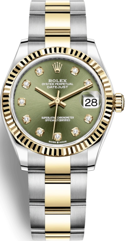 Rolex,Datejust 31 31mm,31mm,Yellow Gold,Stainless Steel,Green,Automatic,Day,55hours,278273,278273-0029