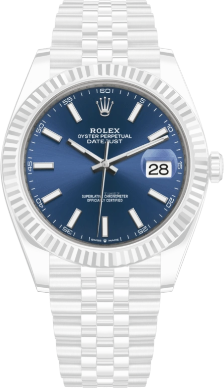 Rolex,Datejust 41 41mm,41mm,White Gold,Stainless Steel,Blue,Automatic,Day,70hours,126334,126334-0002
