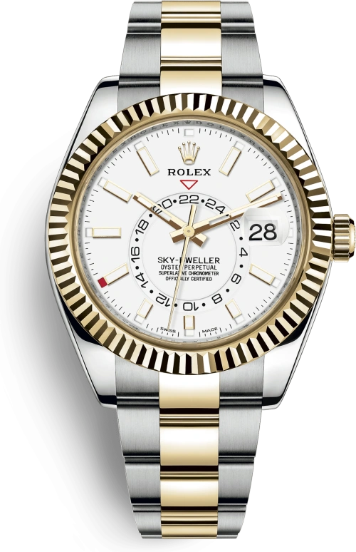 Rolex,Sky-Dweller 42mm,42mm,Yellow Gold,Stainless Steel,White,Automatic,Annual Calendar,Month,Day,Dule Time,72hours,In-house Caliber,326933,326933-0009