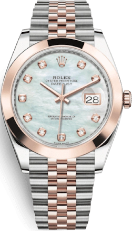 Rolex,Datejust 41 41mm,41mm,Rose Gold,Stainless Steel,White,Automatic,Day,70hours,126301,126301-0014