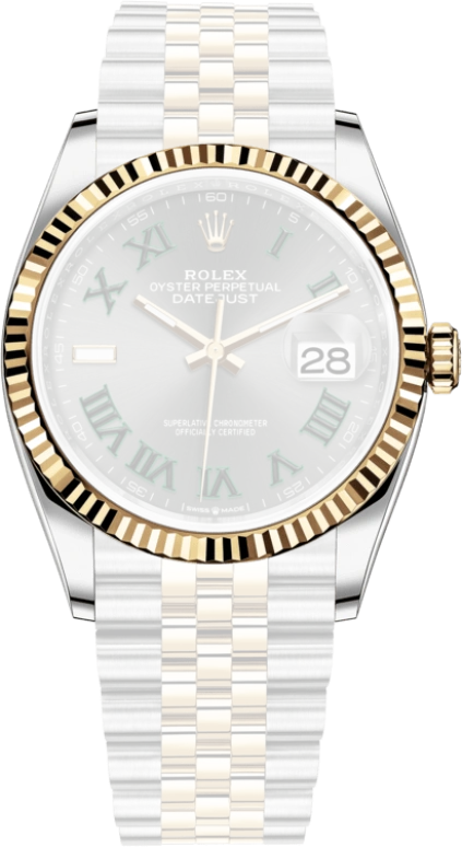 Rolex,Datejust 36 36mm,36mm,Yellow Gold,Stainless Steel,Grey,Automatic,Day,70hours,126233,126233-0035