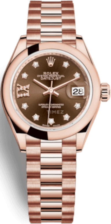 Rolex,Lady-Datejust 28mm,28mm,Rose Gold,Brown,Chocolate,Automatic,Day,55hours,279165,279165-0002