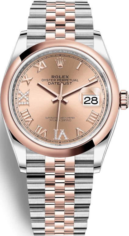 Rolex,Datejust 36 36mm,36mm,Rose Gold,Stainless Steel,Rose,Automatic,Day,70hours,126201,126201-0027