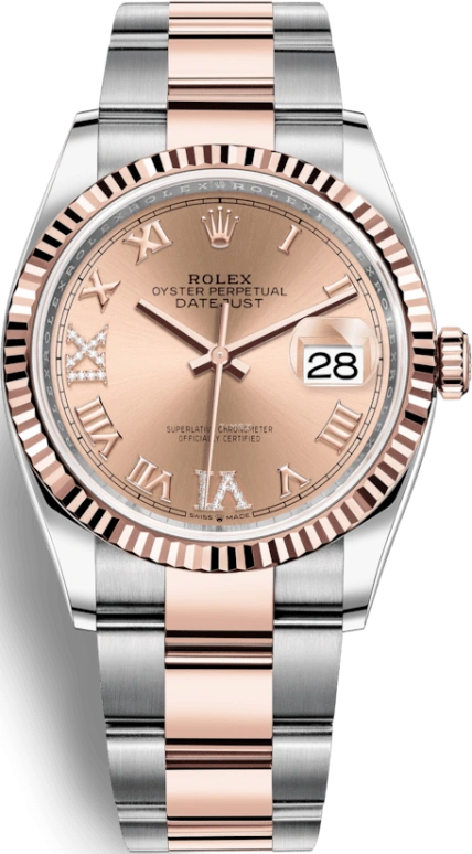 Rolex,Datejust 36 36mm,36mm,Rose Gold,Stainless Steel,Rose,Automatic,Day,70hours,126231,126231-0028