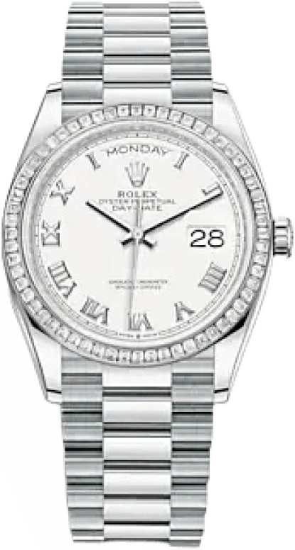 Rolex,Day-Date 36 36mm,36mm,Platinum,White,Automatic,Date,Day,128396TBR,128396TBR-0010