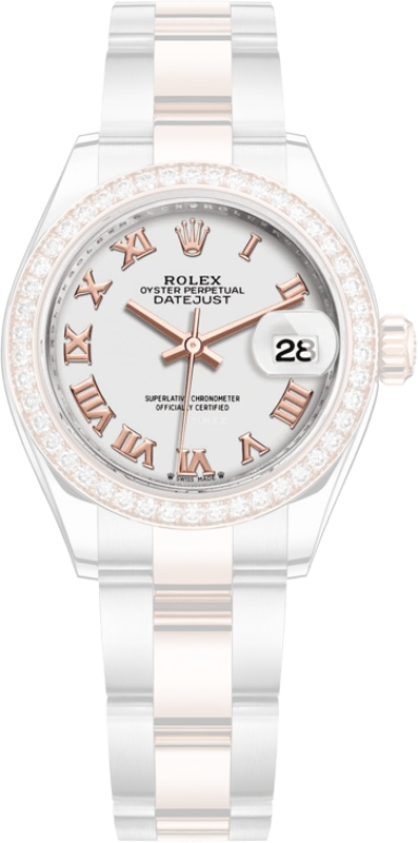 Rolex,Lady-Datejust 28mm,28mm,Rose Gold,Stainless Steel,White,Automatic,Day,55hours,279381RBR,279381RBR-0022