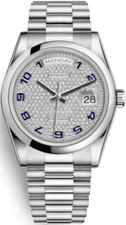 Rolex,Day-Date 36 36mm,36mm,Platinum,Silver,Automatic,Date,Day,118206,118206-0085