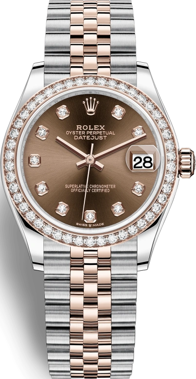 Rolex,Datejust 31 31mm,31mm,Rose Gold,Stainless Steel,Brown,Automatic,Day,55hours,278381RBR,278381RBR-0028