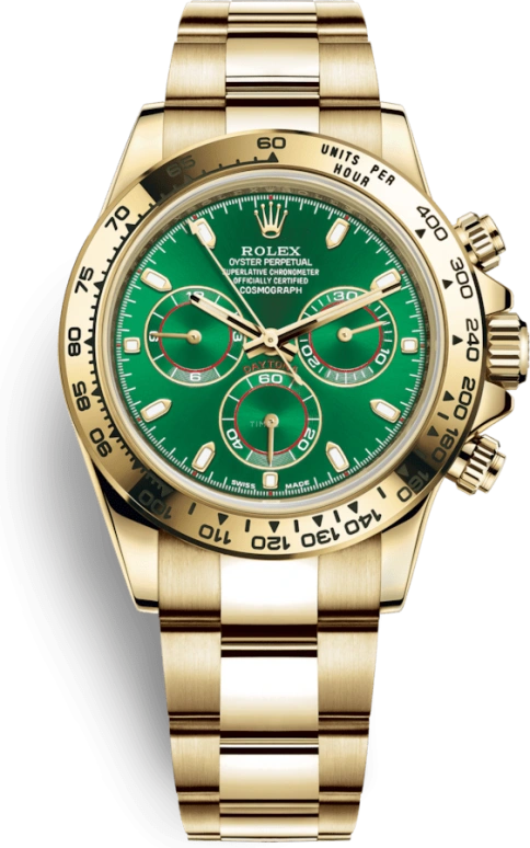 Rolex,Daytona 40mm,40mm,Yellow Gold,Green,Automatic,Chronograph,72hours,Russell Westbrook,Ángel Di María,David Beckham,Central Cee,Neymar,116508,116508-0013