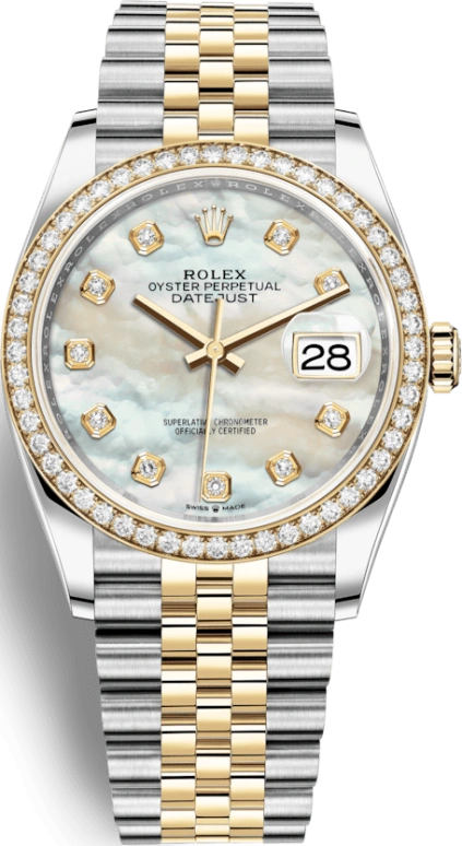 Rolex,Datejust 36 36mm,36mm,Yellow Gold,Stainless Steel,White,Automatic,Day,70hours,126283RBR,126283RBR-0009