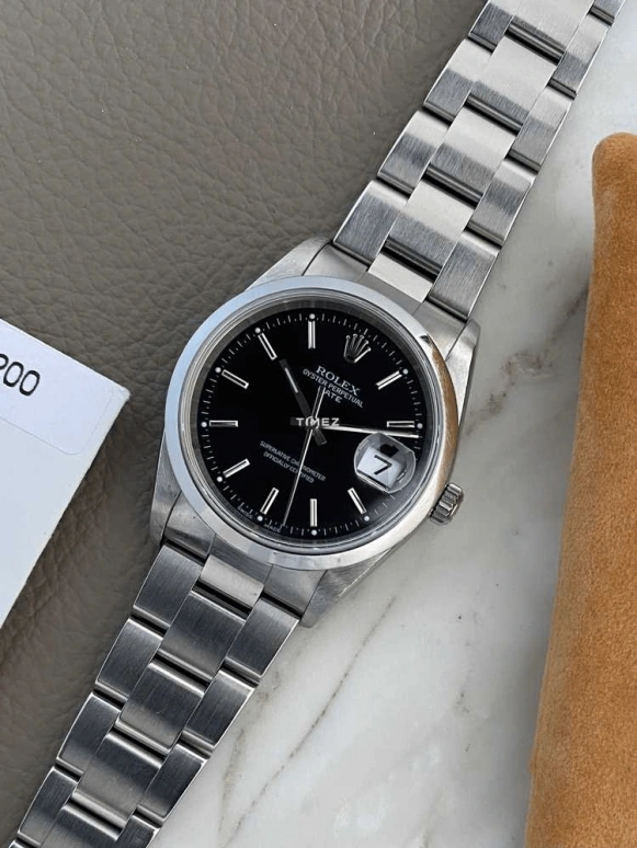 Rolex,Date 34mm,34mm,Stainless Steel,Black,Automatic,Day,48hours,15200 Black