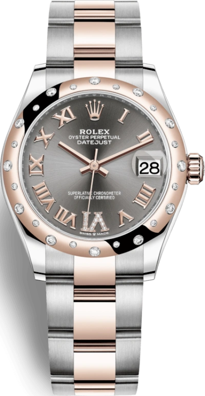 Rolex,Datejust 31 31mm,31mm,Rose Gold,Stainless Steel,Grey,Automatic,Day,55hours,278341RBR,278341RBR-0029