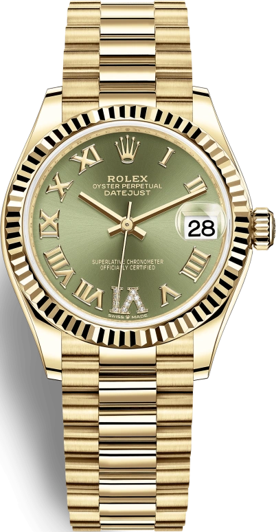 Rolex,Datejust 31 31mm,31mm,Yellow Gold,Green,Automatic,Day,55hours,278278,278278-0030