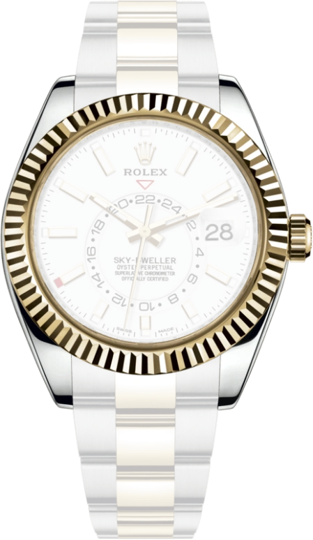 Rolex,Sky-Dweller 42mm,42mm,Yellow Gold,Stainless Steel,White,Automatic,Annual Calendar,Month,Day,Dule Time,72hours,In-house Caliber,326933,326933-0009