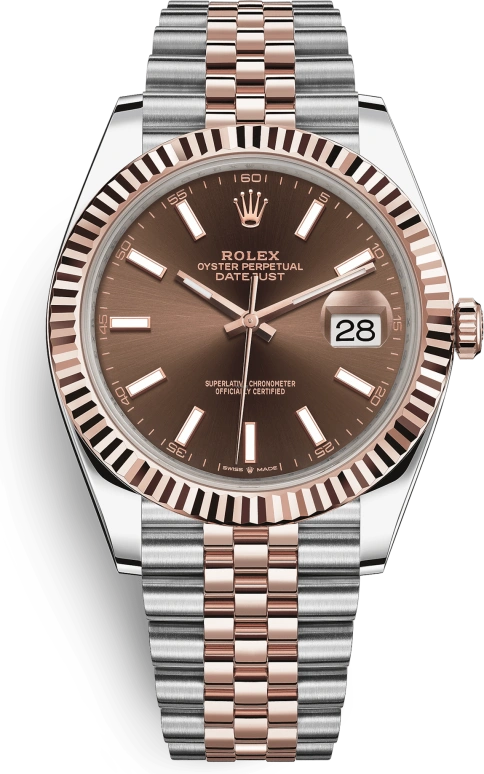Rolex,Datejust 41 41mm,41mm,Rose Gold,Stainless Steel,Brown,Automatic,Day,70hours,126331,126331-0002