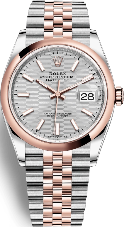 Rolex,Datejust 36 36mm,36mm,Rose Gold,Stainless Steel,Silver,Automatic,Day,70hours,126201,126201-0033