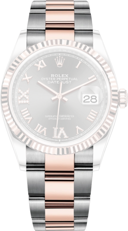 Rolex,Datejust 36 36mm,36mm,Rose Gold,Stainless Steel,Grey,Automatic,Day,70hours,126231,126231-0024