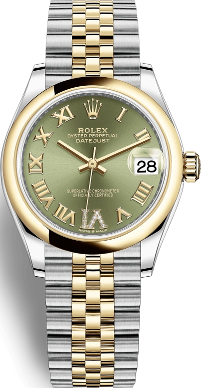 Rolex,Datejust 31 31mm,31mm,Yellow Gold,Stainless Steel,Green,Automatic,Day,55hours,278243,278243-0016