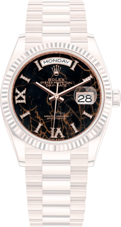 Rolex,Day-Date 36 36mm,36mm,Everose Gold,Black,Automatic,Day,70hours,128235,128235-0041