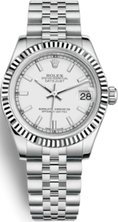 Rolex,Datejust 31 31mm,31mm,White Gold,Stainless Steel,White,Automatic,Day,48hours,178274,178274-0008