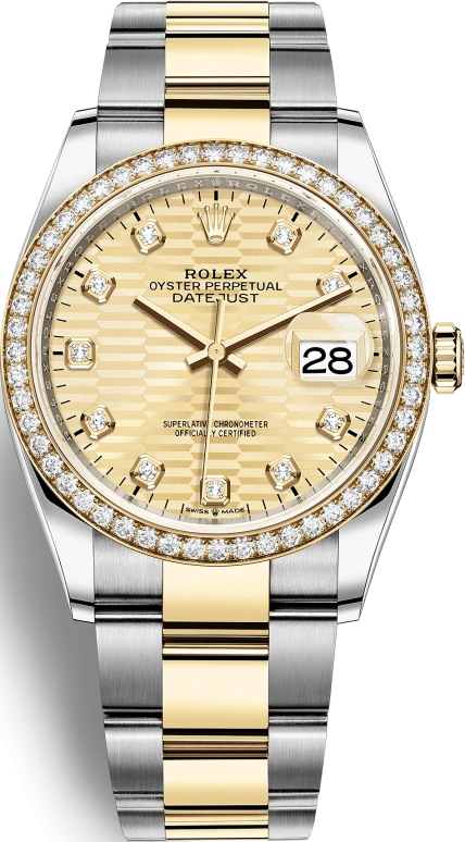 Rolex,Datejust 36 36mm,36mm,Yellow Gold,Stainless Steel,Champagne,Automatic,Day,70hours,126283RBR,126283RBR-0032