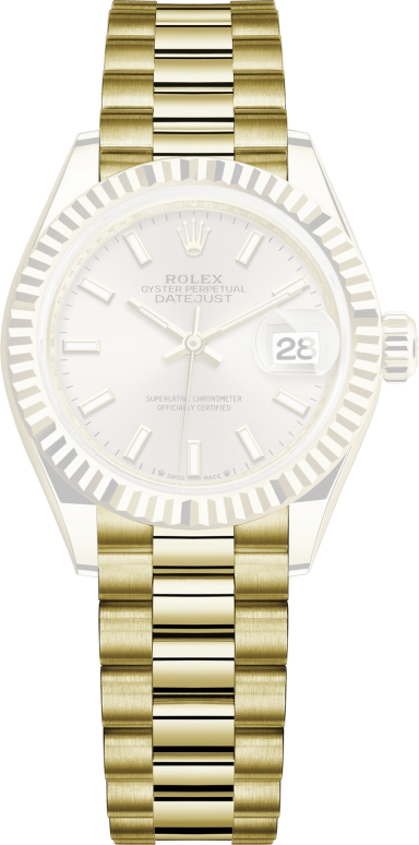 Rolex,Lady-Datejust 28mm,28mm,Yellow Gold,Silver,Automatic,Day,55hours,279178,279178-0005