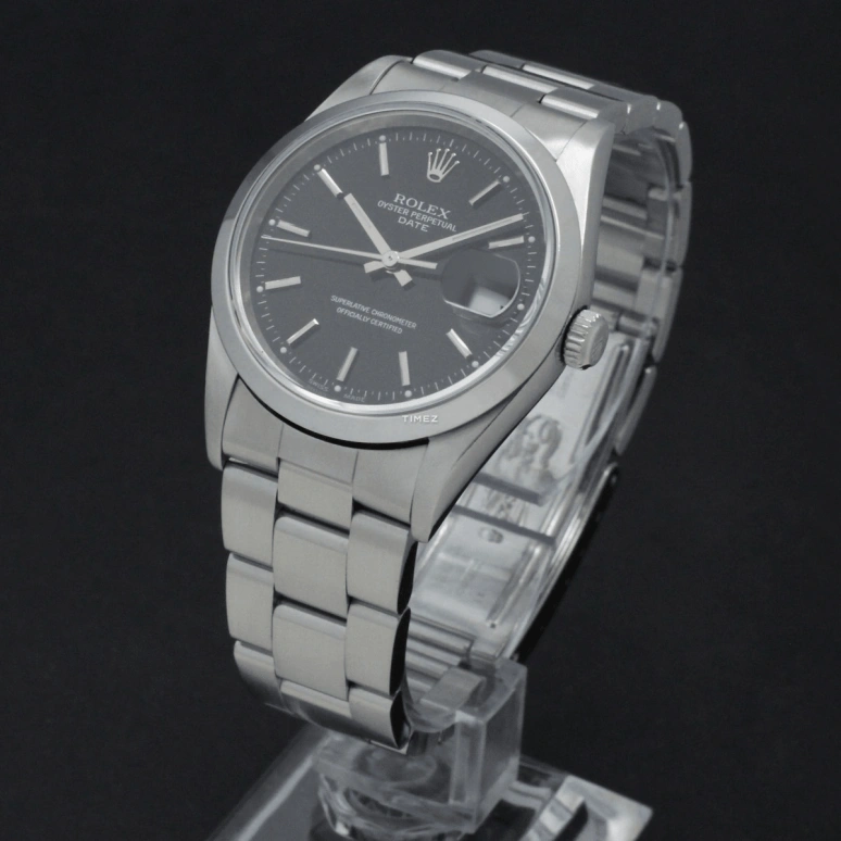 Rolex,Date 34mm,34mm,Stainless Steel,Black,Automatic,Day,48hours,15200 Black