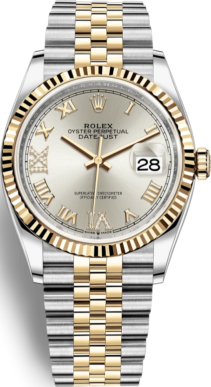 Rolex,Datejust 36 36mm,36mm,Yellow Gold,Stainless Steel,Silver,Automatic,Day,70hours,126233,126233-0031