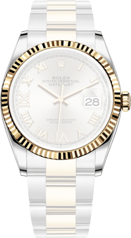 Rolex,Datejust 36 36mm,36mm,Yellow Gold,Stainless Steel,Silver,Automatic,Day,70hours,126233,126233-0032