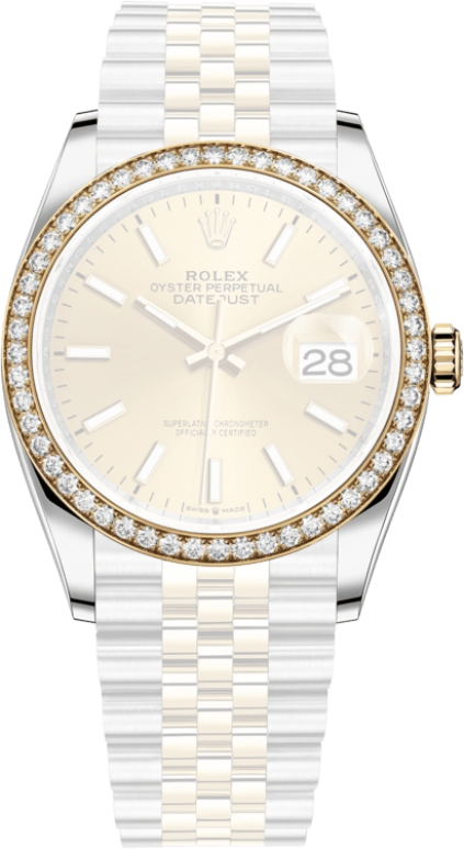 Rolex,Datejust 36 36mm,36mm,Yellow Gold,Stainless Steel,Champagne,Automatic,Day,70hours,126283RBR,126283RBR-0001