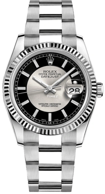 Rolex,Datejust 36 36mm,36mm,White Gold,Stainless Steel,Black,Automatic,Day,48hours,116234,116234-0152
